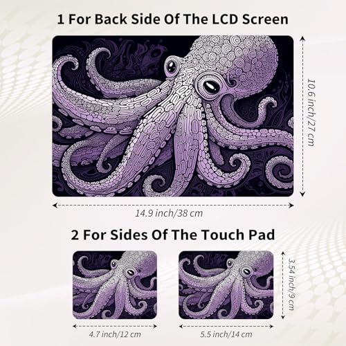 Laptop Skin Sticker 3-Piece Set,Purple Octopus | Trim-to-fit 3-piece vinyl set with one 15 x 10.6 in lid skin and two palm-rest decals for many 12-15.6 in laptops - color: Purple Octopus