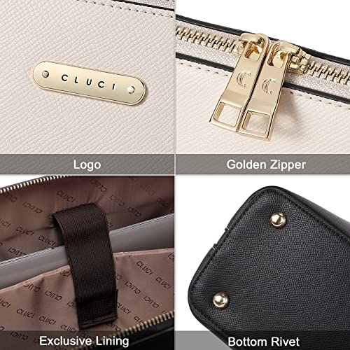 CLUCI Leather Briefcase for Women 15.6 Inch Laptop Business Computer Ladies Stylish Work Handbags Shoulder Bag - color: Beige-black