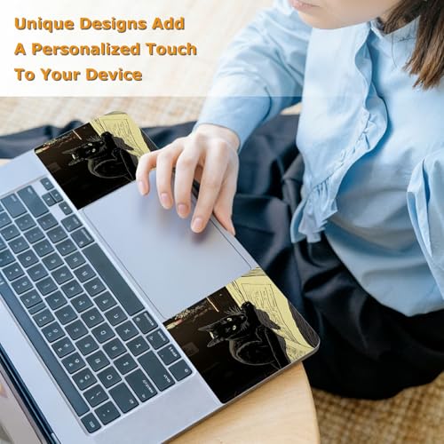 Universal Laptop Skin Sticker with 2 Wrist Pad Decals, 3-Piece Removable Vinyl Laptop Cover, Black Cat Reading Book Waterproof Anti-Scratch, Easy-Trim Fit for 13.3" 14" 15.6" Laptops - color: Black Cat Reading Book