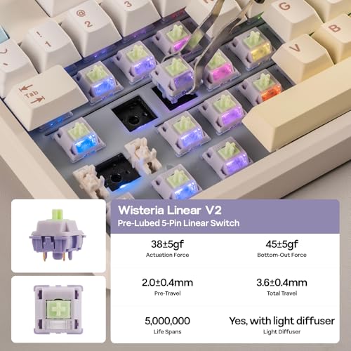 EPOMAKER Galaxy100 Lite QMK/VIA Gaming Keyboard with 8000mAh Battery | 1800 Aluminum Mechanical Keyboard with Numpad, USB-C/BT/2.4Ghz, Hot-Swap, Creamy Sound (Creamy White, Wisteria Linear Switch) - color: Creamy White, size: Wisteria Linear Switch