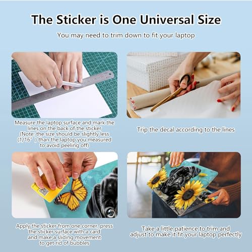 Universal Laptop Skin Sticker with 2 Wrist Pad Skins, Waterproof Scratch Resistant Vinyl Laptop Cover Decal, Cut to Fit for 11–15.6 Inch MacBook HP Dell Lenovo, Black Dog Sunflower - color: Black Dog Sunflower