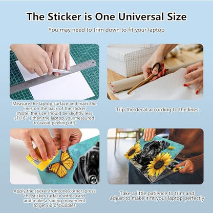 Universal Laptop Skin Sticker with 2 Wrist Pad Skins, Waterproof Scratch Resistant Vinyl Laptop Cover Decal, Cut to Fit for 11–15.6 Inch MacBook HP Dell Lenovo, Black Dog Sunflower - color: Black Dog Sunflower