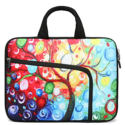 11 11.6 12 12.1 12.5 inches Laptop Sleeve Chromebook Case Ultrabook Case Notebook PC Messenger Bag Tablet Neoprene Handle Sleeve for Adult Men Women, Two Pockets (Colorful Tree) - color: Colorful Tree, size: For 11" 11.6" 12" 12.1" 12.5 Inch