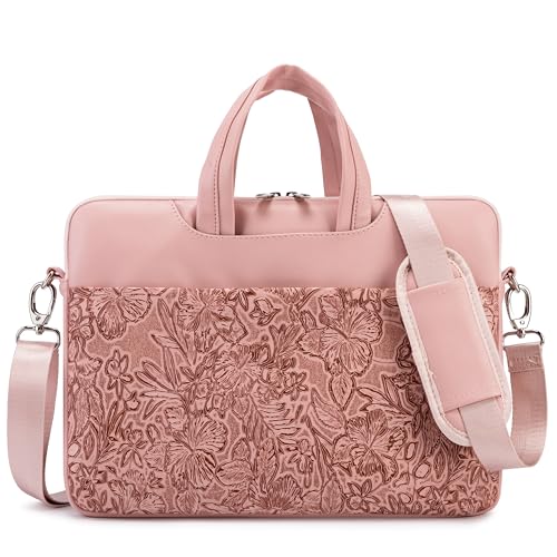 Kinmac Embossed PU Leather 360° Heavy Duty Protective Laptop Sleeve (Pink Flower, 15 inch-16 inch) - color: Pink Flower, size: 15 inch-16 inch