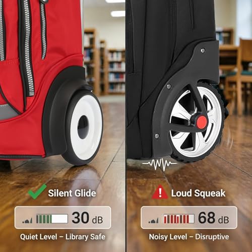 Rolling Laptop Bag with Quiet Wheel for 15.6 Inch Laptop,Roller Bag, Silent Backpack with Wheels, 6 Inch Large Wheeled Computer Bag, T5- Black/Red - color: T5- Black/Red