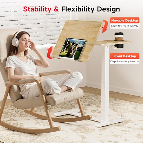 Okin Overbed Bedside Table with Wheels, Adjustable Medical Tilt Top Hospital Bed Table Over The Bed, Rolling Desk Mobile Standing Desk for Hospital Home Use (Maple) - color: Maple