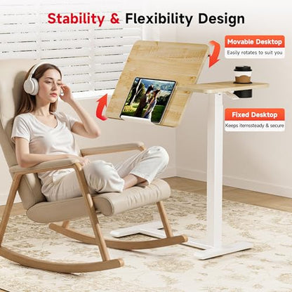 Okin Overbed Bedside Table with Wheels, Adjustable Medical Tilt Top Hospital Bed Table Over The Bed, Rolling Desk Mobile Standing Desk for Hospital Home Use (Maple) - color: Maple