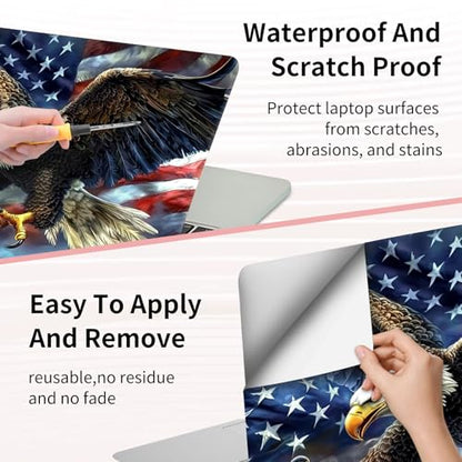 15.6 Inch Laptop Skin Sticker, Reusable Vinyl Cover Protector with 2 Wrist Pad Skins, Removable Waterproof Scratch-Resistant for 12-15.6 Inch Laptop Notebook,Eagle American Flag - color: Eagle American Flag