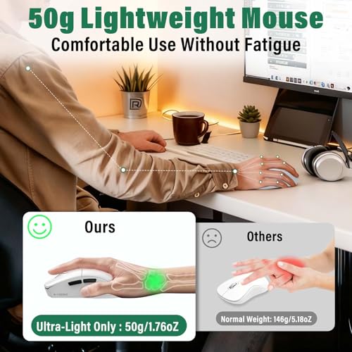 E-YOOSO XuanGui Rechargeable Wireless Mouse,Bluetooth Mouse for Laptop,Tri-Mode 2.4G/BT5.1/USB C,150 Hour Battery Life,5-Level DPI 4000 Max,50g Lightweight,for Laptop/PC/Computer/Mac/Tablet (White-2) - color: White-2