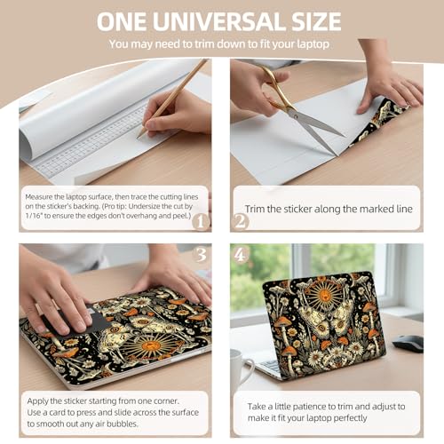 Universal Laptop Skin Sticker for 12/13/14/15.6 Inch Laptops, Reusable Vinyl Laptop Decal Cover, Waterproof Scratch Resistant Notebook Skin with 2 Wrist Pads,Moth Mushroom Flower - color: Moth Mushroom Flower