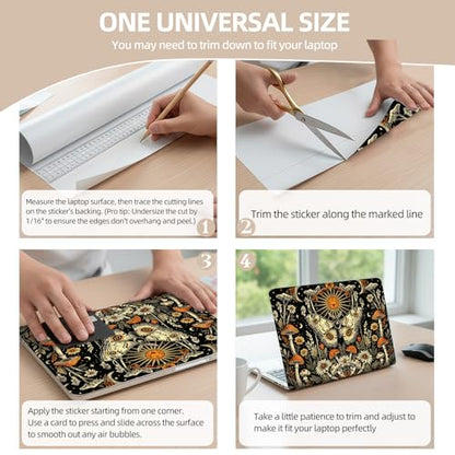 Universal Laptop Skin Sticker for 12/13/14/15.6 Inch Laptops, Reusable Vinyl Laptop Decal Cover, Waterproof Scratch Resistant Notebook Skin with 2 Wrist Pads,Moth Mushroom Flower - color: Moth Mushroom Flower