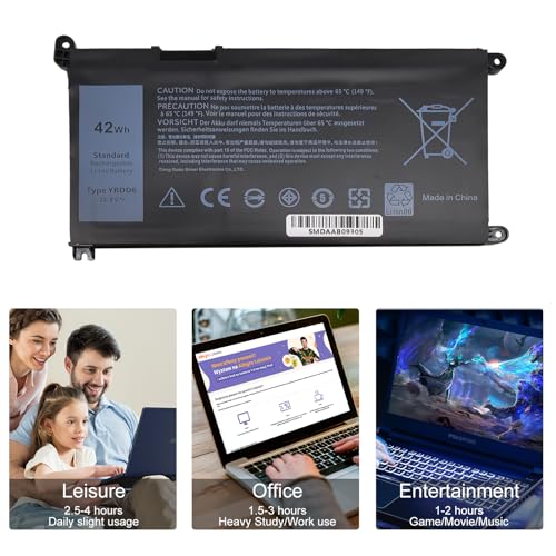 LQM YRDD6 Laptop Battery 42Wh for Dell Inspiron 5591 | Dell Inspiron 7586 5481 5482 3310 Vostro 3491 5481 5581 5490 5590 0YRDD6 01VX1H 1VX1H 0VM732 - color: YRDD6