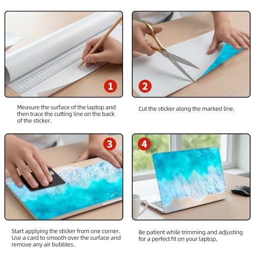 Universal Laptop Skin Sticker Decal, 12"-15.6" Aesthetic Vinyl Wrap, Aerial Beach Waves Waterproof Notebook Cover Art Protector for MacBook HP Dell Lenovo, Fits 13" 14" 15" 15.6" - color: Aerial Beach Waves