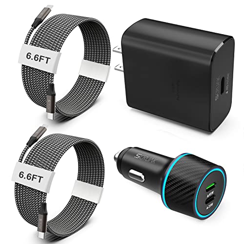 S24 S25 Ultra Charger Type C, SCRUAK 45W PPS Super Fast USB-C Wall/Car Charger for Samsung Galaxy S25 Ultra/S25+/S25/S24 Ultra/S24+/S23/S22/S20/Note 20/Note 10+(with 2X 6.6FT 5A Type C Cable) - size: 6.6FT+6.6FT