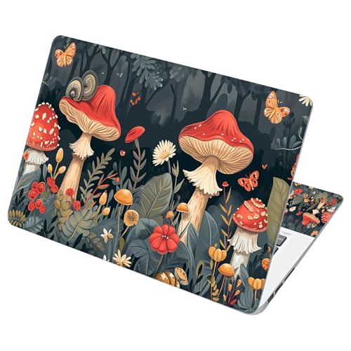 Universal Laptop Skin Sticker with 2 Wrist Pad Decals, 3-Piece Removable Vinyl Laptop Cover, Autumn Mushrooms Waterproof Anti-Scratch, Easy-Trim Fit for 13.3" 14" 15.6" Laptops - color: Autumn Mushrooms