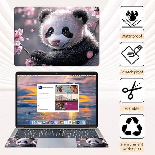 Laptop Skin Sticker 3-Piece Set,Cute Baby Panda | Trim-to-fit 3-piece vinyl set with one 15 x 10.6 in lid skin and two palm-rest decals for many 12-15.6 in laptops - color: Cute Baby Panda