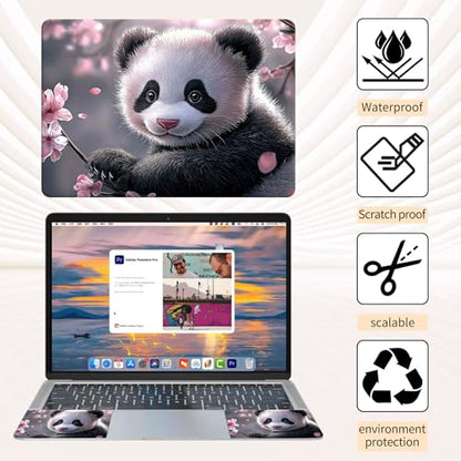 Laptop Skin Sticker 3-Piece Set,Cute Baby Panda | Trim-to-fit 3-piece vinyl set with one 15 x 10.6 in lid skin and two palm-rest decals for many 12-15.6 in laptops - color: Cute Baby Panda