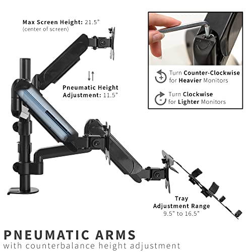 VIVO Laptop and Dual 17 to 32 inch Monitor Pneumatic Arm Mount, Fits 2 Flat or Curved Computer Screens and 10 to 15.6 Inch Notebooks, Laptop Tray, C-clamp, Grommet Mounting Base, Black, STAND-V003KL