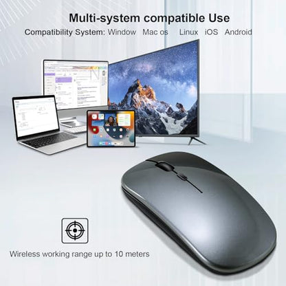 Wireless Bluetooth Mouse for iPad/MacBook Pro/Air/Laptop/pc Rechargeable Silent Mouse Portable Slim for Surface Pro/Lenovo/Samsung Tablet (Gray) - color: Gray
