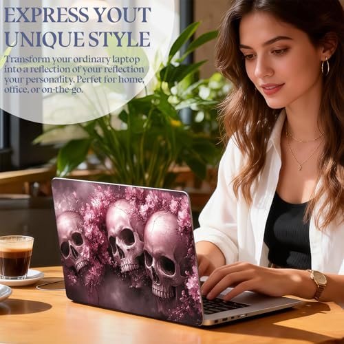 Universal Laptop Skin Sticker Decal,15.6 Inch Laptop Vinyl Cover for 13" 14" 15.6" Laptop,Scratch-Resistant Waterproof Protector Wrap,Reusable with Wrist Pads,Pink Skull Blossom - color: Pink Skull Blossom