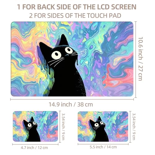 Universal Laptop Skin Sticker for 12/13/14/15.6 Inch Laptops, Reusable Vinyl Laptop Decal Cover, Waterproof Scratch Resistant Notebook Skin with 2 Wrist Pads,Psychedelic Black Cat - color: Psychedelic Black Cat