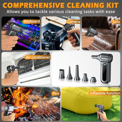 Electric Air Duster Cleaning Tools -180000RPM Super Power Cordless Air Duster, Rechargeable Brushless Motor Durable Blower, 4-Gear Adjustable Dust Blower Fan for Car, PC, Sliver