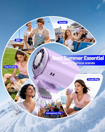 Clip-On Portable Fan with Ice Cooling, 20000 RPM Rechargeable Handheld Turbo Fan, 360° Rotating Detachable Clip, Mini Stroller Fan for Baby, Compact Travel Essentials, Summer Gifts for Women,Purple - color: Purple