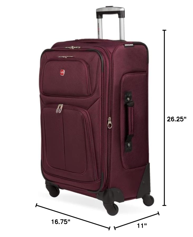 SWISSGEAR Sion Softside Expandable Spinner Luggage Durable Lightweight Travel Suitcase, Merlot, Checked-Medium - color: Merlot, size: Checked-Medium