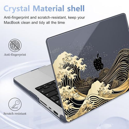 May Chen for 2026 MacBook Pro 14-inch M5 M4 M3 M2 M1 Pro/Max Chip, Release 2026 2025-2021, Model A3427 A3426 A3434 A3112 A3401 A3185, Plastic Hard Shell with Keyboard Cover, Black Sea Wave - color: Black Sea Wave