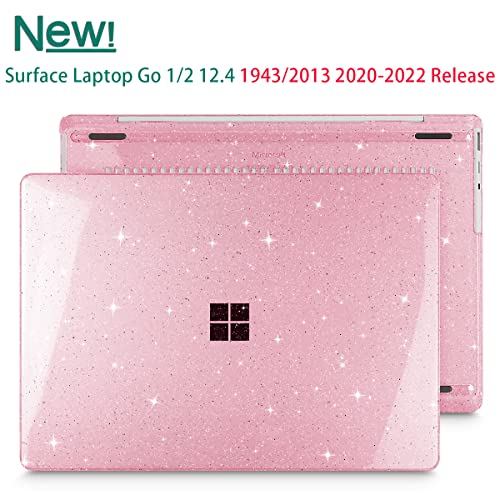 Mektron Glitter 2023 Microsoft Surface Laptop GO 3 Case 12.4" Compatible with Go 2/1 Laptop Cover 2022-2020 Releases Model 1943/2013 Plastic Hard Shell Case with Screen Protector, Sparkle Pink - color: Sparkle Pink