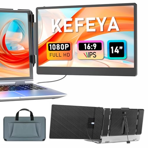 KEFEYA Laptop Screen Extender, 14" Portable Monitor for Laptops 13-17", 1080P FHD IPS Monitor Extender for Laptop with USB-C/HDMI Port, Plug n Play for Windows/Chrome/Mac/Switch/PS5 - size: 14.1” Screen Extender