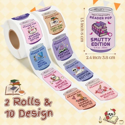 Drinks Soda Ticket Sticker - 2 Roll & 10 Designs Bookish Genre Edition Design Waterproof Vinyl Self Adhesive for Laptop Water Bottle Journal Scrapbook Reading Log Classroom Reward Chart Gift - style: Drinks Soda