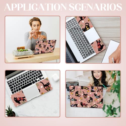 SUPERDANT Laptop Skin Sticker Black Cat Flowers Laptop Decals Personalized Universal Notebook Computer Wrap Vinyl Skin Stickers Cover Art Decal Removable 12-15.6 Inch Scratch-Resistant Gifts Pink