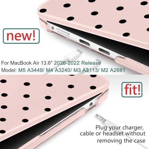 for MacBook Air 13 Inch (13.6 Inch) Case, M5/M4/M3/M2 Chip 2026 2025 2024 2023 2022, Hard Plastic Printed Cover with Screen Protector & Keyboard Cover & Dust Plugs, Pink Polka Dots - color: Pink Polka Dots