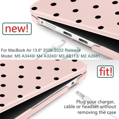 for MacBook Air 13 Inch (13.6 Inch) Case, M5/M4/M3/M2 Chip 2026 2025 2024 2023 2022, Hard Plastic Printed Cover with Screen Protector & Keyboard Cover & Dust Plugs, Pink Polka Dots - color: Pink Polka Dots