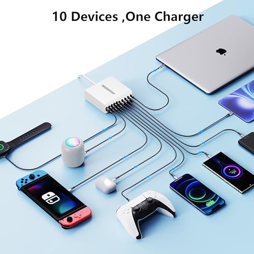 320W USB C Charger Block, 10-Port GaN USB C Charging Station White | PD 65W Laptop Fast Charger Adapter for MacBook Pro/Air, DELL, iPad, iPhone, Samsung Galaxy - color: White