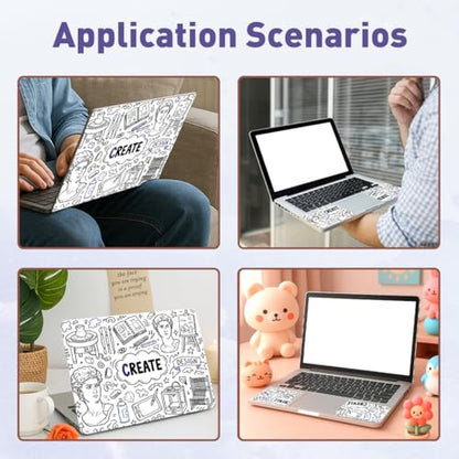 PLIGREAT 15 Inches Doodle Pattern Laptop Skin Sticker Decals Wall Art Doodle Laptop Skin Stickers Fits 12" to 15" Laptops Universal Waterproof Removable Notebook Art Protector, Blue Black - color: Blue Black