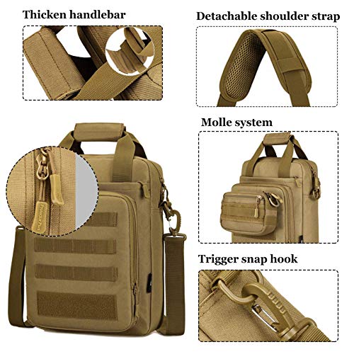 CamGo 12" Laptop Messenger Bag for Men Vertical Tactical Crossbody Shoulder Bag Small Computer Briefcase Molle Handbags - color: Brown