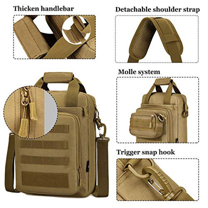 CamGo 12" Laptop Messenger Bag for Men Vertical Tactical Crossbody Shoulder Bag Small Computer Briefcase Molle Handbags - color: Brown