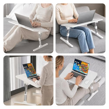 Adjustable Lap Desk, Foldable Laptop Desk for Bed, X-Large Lap Table | 23.6 x 15.7 Inches Bed Laptop Table, Laptop Stand for Couch & Sofa, Laptop Tray for Adults Writing Reading Eating, White - color: White