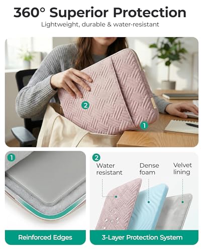 BAGSMART Laptop Sleeve Bag Compatible with MacBook Air/Pro, 13-13.3 inch Notebook, Compatible with MacBook Pro 14 Inch, MacBook Air M2 Sleeve 13 Inch, Repellent Protective Case with Pocket, Pink - color: Baby Pink, size: 13-13.3 Inch