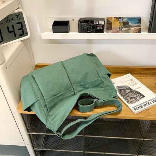 Cute Canvas Tote Bag for School/Work/Travel, Large Crossbody Messenger Bag Laptop Shoulder Bag - color: Dark Forest Green