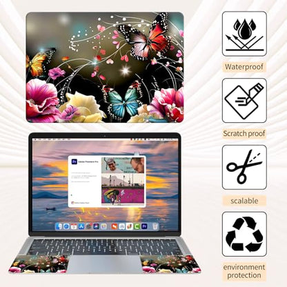 Laptop Skin Sticker 3-Piece Set,Colorful Butterflies | Trim-to-fit 3-piece vinyl set with one 15 x 10.6 in lid skin and two palm-rest decals for many 12-15.6 in laptops - color: Colorful Butterflies