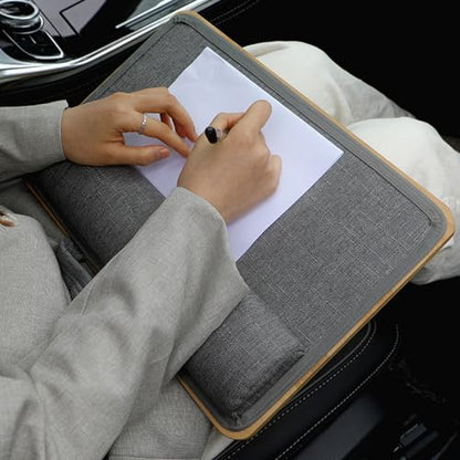 Lap Desk for Laptop with Cushion, Bamboo Laptop Stand with Anti-Slip Strip Tablet Phone Holder, Fits up to 14 inch Portable Computer Lap Desk for Couch, Bed & Car - size: Small