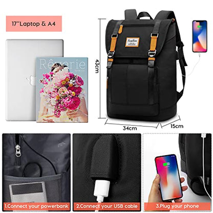 YAMTION 17" Laptop Backpack College Bookbag High School Backpack for Girls & Boys Teenagers,Backpack Business Laptop Knapsack with USB Charging Port for Women & Men - color: Black