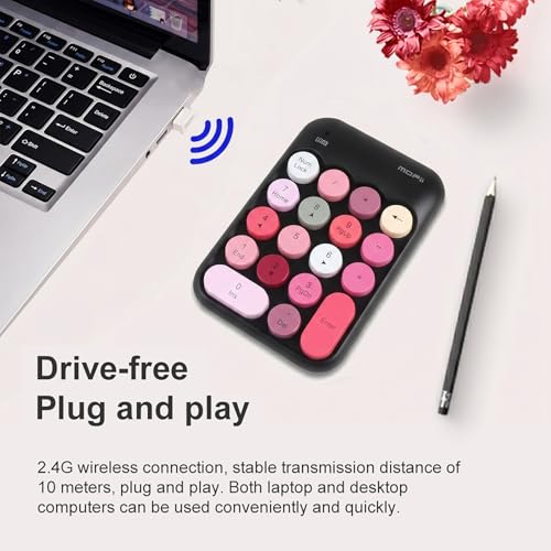 Lomiluskr Cute Wireless Number Keypad with 2.4G USB Receiver, 18 Colorful Round Keys Numpad, Portable Financial Accounting Numeric Keyboard, Suitable for PC, Laptop (Black) - color: Black