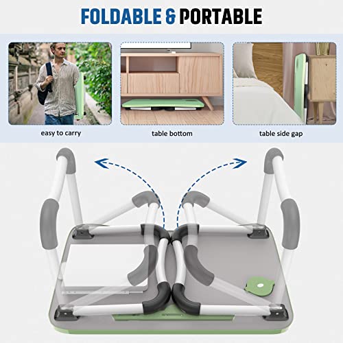 Zapuno Multi-Function Laptop Bed Table with Storage Drawer and Cup Holder, Lap Desk Stand Tray for Eating, Reading and Working - color: Green