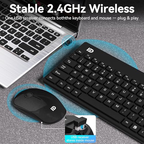 MangoEra Compact Wireless Keyboard & Mouse Combo, Quiet Office Set | Mini Cordless Computer Keyboard and Mouse Set with Quiet Silent Click. Small Travel USB Desktop Combo for PC and Mac