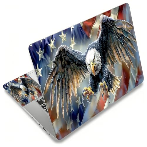 Laptop Skin Sticker Decal, Universal Reusable Vinyl Laptop Cover for 12" 13" 13.3" 14" 15" 15.4" 15.6" Notebook PC, Reusable Waterproof Scratch-Resistant with 2 Wrist Pads,Eagle American Flag - color: Eagle American Flag