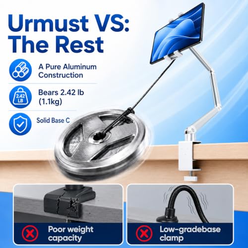 Portable Monitor Stand up to 18.5", iPad Stand for Desk, Silver | Aluminum Arm, Portable Monitor Holder 15.6", Adjustable Desktop Tablet Mount, Second Screens - size: 3 Arm Pro-Up to 18.5" Silver